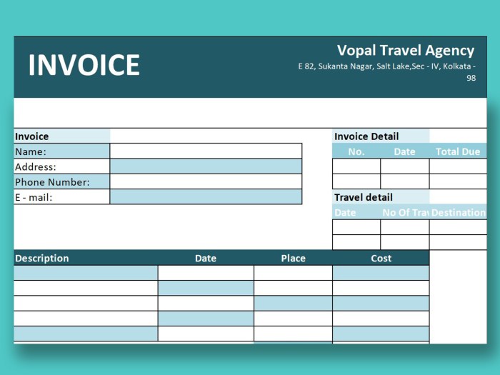 Travel invoice agency bill payment format receipt template