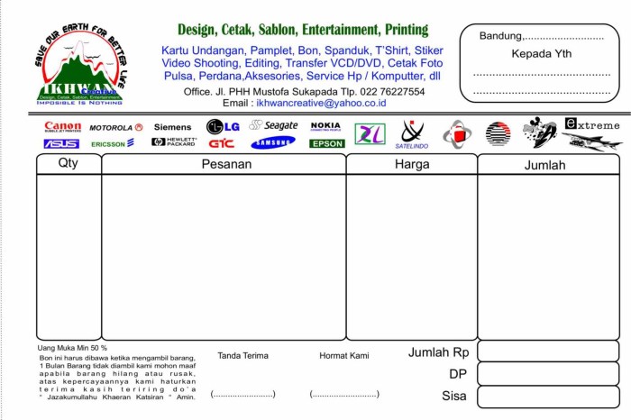 Contoh nota kosong travel mobil wilayah solo