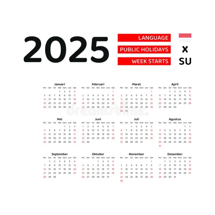 2025 calendar weeks start monday simple vector sunday stock